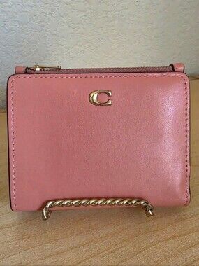 Coach Pink Leather Small Wallet with Gold 'C' Logo